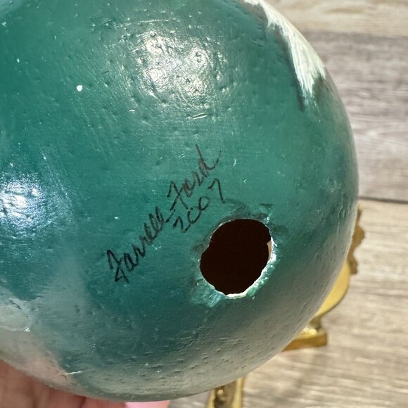 Santa Claus Sweet Face Gourd Hand Painted Christmas Folk Art Decor Signed Brass - Picture 8 of 14